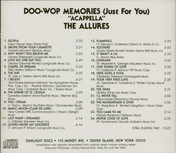Doo-Wop Memories (Just For You) - The Allures 'Acappella' (CD)