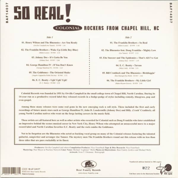 So Real! - Colonial Rockers from Chapel Hill, NC (LP, 10inch, 45rpm, Ltd.)