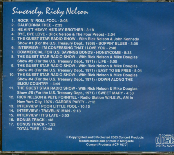 Sincerly Ricky Nelson (CD)